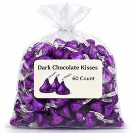 Valentine's Day KISS Special Dark Approx 60 Pieces of Dark Chocolate Mildly Sweet Candy Purple Foils Kiss Chocolate Candy Kiss Purple Wrapping, Bulk Bag