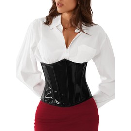 Kaei&Shi Faux Leather Underbust Corsets Belt,Latex Corset Tops For Women Going Out Black Medium
