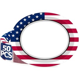 50 PCS 4th of July Decorations, 12.2" X 10.2" Oval 250th Anniversary 4th of July Plates, Paper Sturdy Patriotic Oval Plate, Independence Day Plate Red White Blue Tableware for Veterans Picnic Supplies