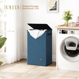 SOLEDI Laundry Hamper with Lid 90L Large & Tall Collapsible Laundry Basket, Clothes Hamper with Bag Removable Easy to Carry, Dirty Hampers for Bedroom, Bathroom, Dorm, College, Blue