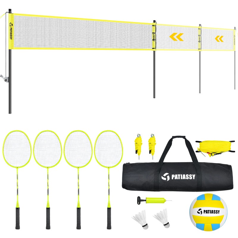 Patiassy Professional Volleyball Badminton Combo Set Net w/Net Adjustable Poles