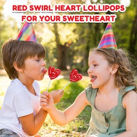 Red Heart Swirl Lollipops - 24 Candy Suckers Individually Wrapped - Heart Party Favors and Candy Bags