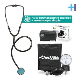 Checkatek Kit Baumanómetro Aneroide y Estetoscopio para Adulto, Medidor de Presión Manual con Brazal de Nylon, Estetoscopio Tradicional, Estuche de Tr