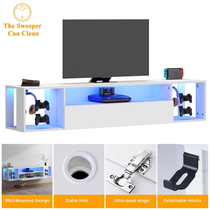 SogesHome 55'' Floating TV Stand with LED Lights, Wall Mounted