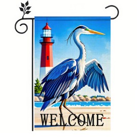 BlissYard Welcome Coastal Garden Flag Heron Seabird Coastal Beach Small Decorative Garden Flag Blue Heron Yard Bird Sea Lake Ocean Home Outside Decoration Small Flag Double Sided 12x18
