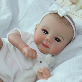 SCOM Silicone Reborn Baby Dolls Juliette - 18 Inch Lifelike Doll Cute Soft Vinyl Realistic Baby Doll Poseable Smiling Real Life Dolls with Accessories for Kids 3+ Gifts, Pretend Play