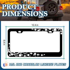 HCSS Cherry Blossom Flower License Plate Frame Beautiful Floral License Plate Holder Universal Aluminum Metal Auto Parts Rust-Proof Waterproof Car Decorative Tag Frame for Standard US 12x6 Inch