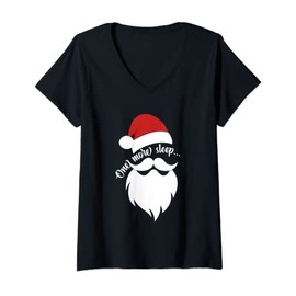 Ladies One More Sleep to Christmas Santa Pyjamas V-Neck T-Shirt, black