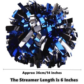 Gbateri 2 Pack 6 Inches Metallic Cheerleader Pom Poms with Baton Handle, Cheerleading Poms Cheer Pom Pom, Cheering Pom Poms for Team Spirit Sports Dance Party Kids Adults(Royal Blue Black and Silver)