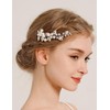 Teyglen Silver Crystal Pearl Hair Comb Bridal Side Headpiece Pearl