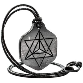 Wallystone Gems Shungite - Men's Jewelry - Merkaba - Sacred Geometry formulas Universe - Shungite Stone Type II - Pendant Necklace
