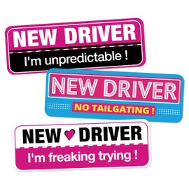 Playful New Driver Car Magnets, 3 Pack Reflective Bumper Magnets, Removable Novice Rookie Safety Attention Signs, Fade-Resistance, Gifts for Girl New Drivers, 10" x 3.5"