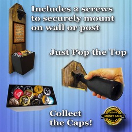 "Not a Twist Top" Wall Mounted Bottle Opener and Cap Catcher - Handcrafted by a Vet - 100% Solid Pine 3/4" Thick, Rustic Bottle Opener & Slide On & Off Bucket - Great Gift