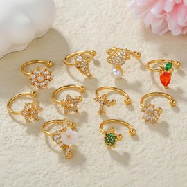 IMINI Lovely Sea Turtle Ear Cuff Earring Cubic Zirconia Simulated Emerald Crystal Ocean Animal Cartilage Clip On Fake Huggie Hoops Earrings Dainty Jewelry Gifts for Women Teen Girls 1Pcs (Gold)