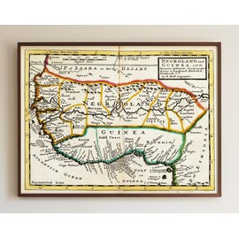 1736 Map of Negroland and Guinea, with the European settlements, explaining what belongs to England, Holland, Denmark. West African American Slave Trade History Unframed 16"x21" inches