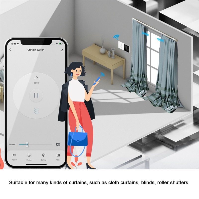 Tuya Wifi Intelligent Curtain Switch Arc Glass Touched Screen Curtain