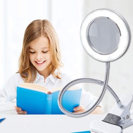 Lighting LED 8X Magnifying Lamp with Clamp 360° Flexible Gooseneck, Magnifying Glass LED Desk Lamp with Metal Clamp USB Plug Design for Tattoo, Manicure, Crafts Reading Inspection, Reading Books and Newspapers