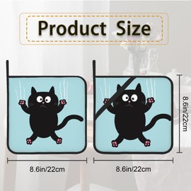 Funny Black Cat Pot Holder Set of 2,Heat Resistant Potholders Oven Hot Pads for Kitchen Cooking Baking BBQ