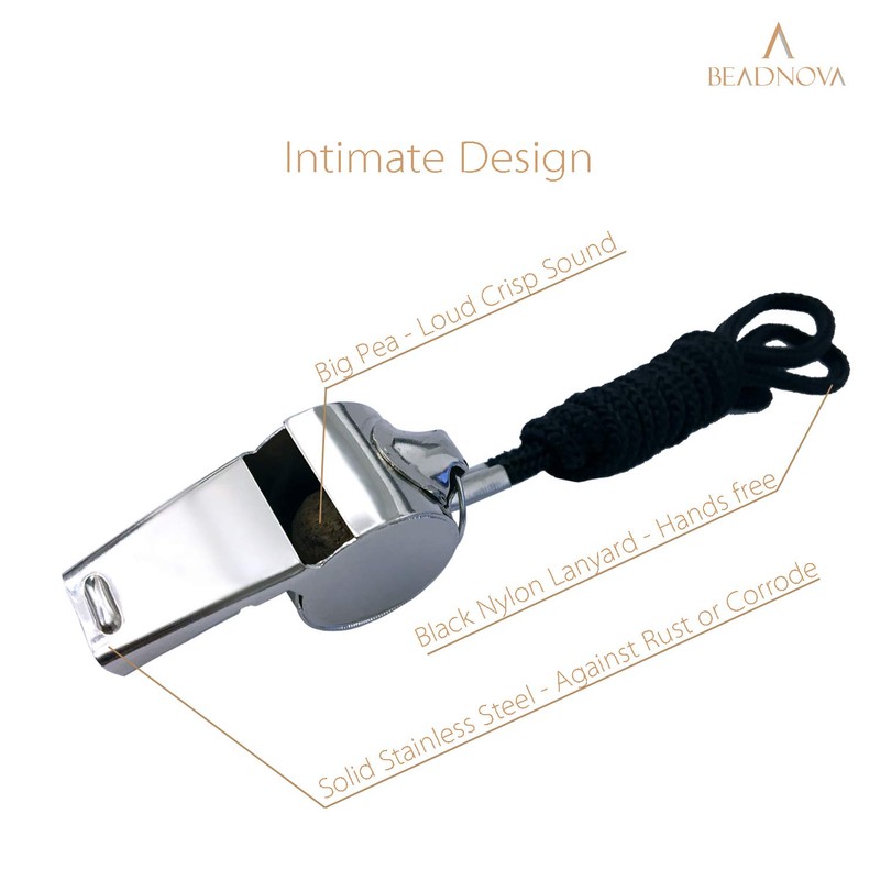 BEADNOVA Stainless Steel Whistles with Lanyard Lifeguard Whistle Referee Whistle