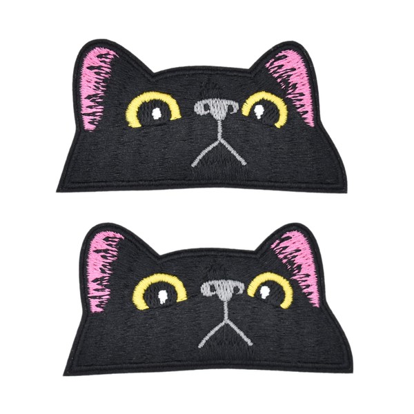 Ctctoo 2pcs Black Cat Staring Embroidered Iron on Patches for Clothing, Sew on/Iron on Patches for Clothing, T-Shirts, Jackets, Backpacks, Jeans, Hats, Clothes Decorations