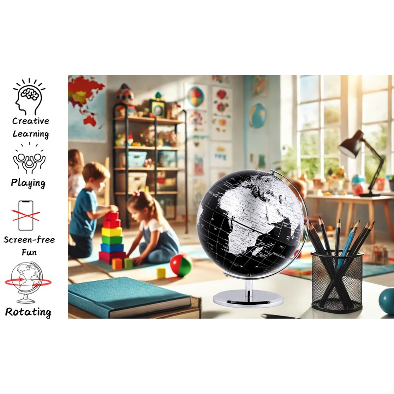 Exerz 10" World Globe Black - Stainless Steel Arc and