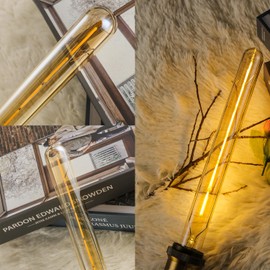 Leools 4-Pack Vintage LED Filament Bulb T300 Dimmable Led Edison Light Bulb 6W(60W Equivalent) 11.8inch Long Tubular Vintage LED Light,Amber Glass,Warm White 2700K,E26 Medium Base