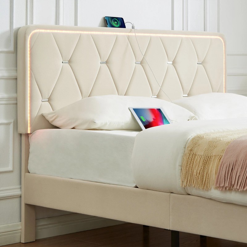 Vecelo LED Light Queen Full Twin Bed Frame with USB