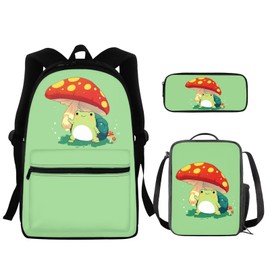 HELLHERO Mushroom Frog Backpacks for Girls with Lunch Box 3-5 6-8 8-10 10-12 Aesthetic School Bag Kids School Backpacks Children Student Bookbag Pencil Purse Elementary Middle Schoolbag