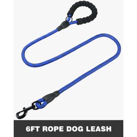 ANIEVIER 6 ft Slip Lead and Rope Basic Dog Leash Set | Reflective Strong Rope | Soft Padded Handle | 1/2 Inch Thick for Medium Large Dogs | Royal Blue