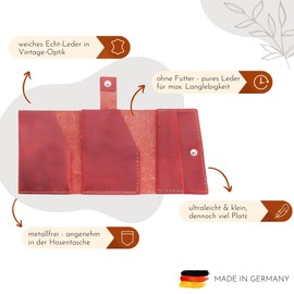 THEWO Slim Wallet Max for Men & Women Made of Leather, Small Wallet for Many Notes, Cards & Coins, Mini Wallet, Small Purse, Antique red, Minimalist