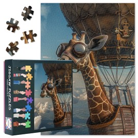 1000 Stück Herausfordernde Pilot Giraffe Jigsaw Puzzles Für Erwachsene Giraffe in Einem Heißluftballon Hoch Oben Im Himmel Jigsaw Puzzle Für Erwachsene Als Geschenke Puzzles Giraffe 70cmx50cm