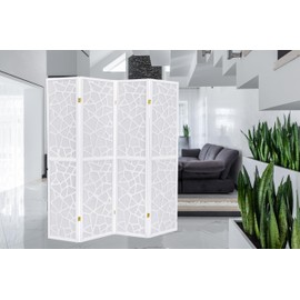 Legacy Decor 4 Panel Room Divider Privacy Screen with Mosaic Cuts White Color 70" Tall x 70" Wide