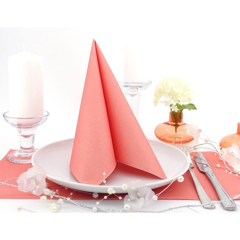 Apartina Napkins Fabric-Like Airlaid, Plain, Coral, Size 40 x 40