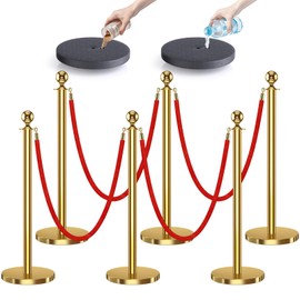 kaiyomi 6Pcs Stanchions with Red Velvet Ropes Set, 5 Feet Velvet Ropes and Posts Poles for Red Carpet Party Decoration and 360° Photo Booth (Golden)