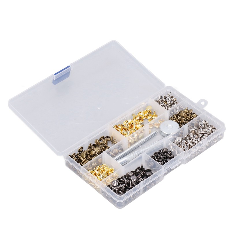 240Pcs Leather Rivet Double Caps Tubular 2 Sizes Metal Set