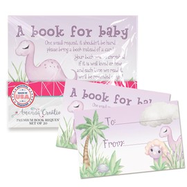 Amanda Creation Book Request Cards Purple Dinosaur Bring a Book Insert Request for Baby Shower - 20 2.5 by 4 Inch Double Sided Gift Tags, Made in the USA