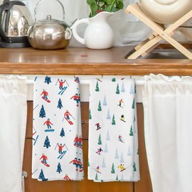 XPH Winter Skiing Kitchen Dish Towels Set of 2, Ski Lovers Gifts for Women Men, Skiing Gifts, Cozy Seasonal Winter Hand Towels Kitchen Tea Towel Decorations, 16x24inch