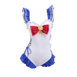 haikyuu Traje de baño de una pieza para mujer, estilo kawaii, traje de baño de dibujos animados japoneses, Azul Blanco, XL
