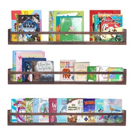 AZSKY Nursery Book Shelves Deep Walnut Wall Mount Floating Book Shelf for Bedroom Wooden Wall Book Shelf Children Kids Toddler Wall Bookshelf 36 Inch a Set of 3 Same Sizes