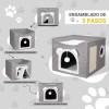 Casa para Gatos Plegable LovePaws Gris, con Rascador y Cojín