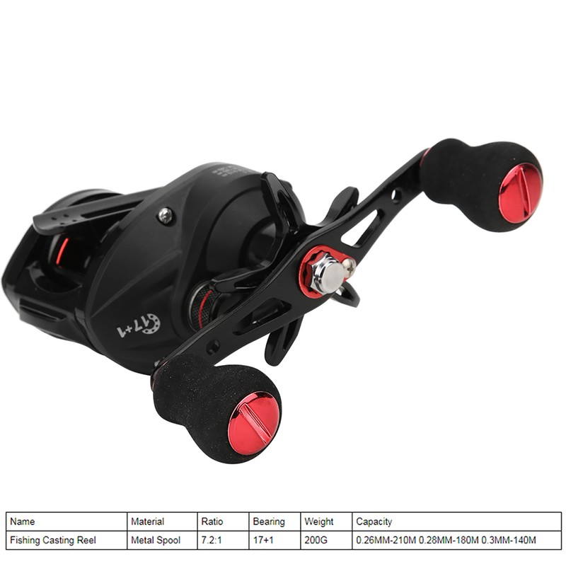 Black Red Metal Spool Magnetic Brake Fishing Casting Reel Fish