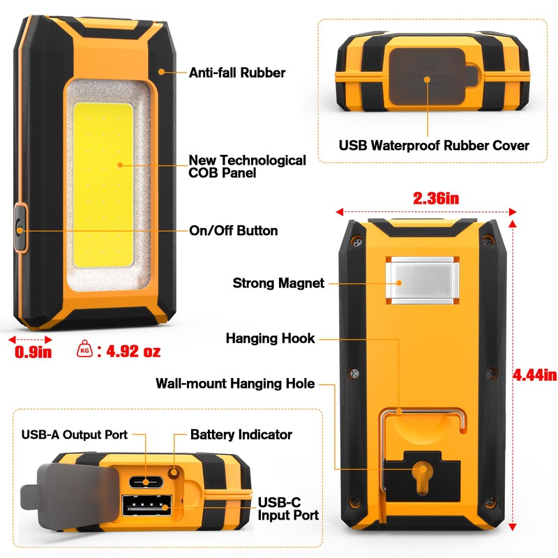 Favorlite 2 Pack 40W 1600LM LED Work Light, Rechargeable Portable
