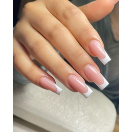 Bellelfin 240Pcs French Tip Press on Nails Long Fake Nails Square Nails Press ons White French Tip Glue on Nails Nude Acrylic Nails for Women Girls Artificial Fingernails