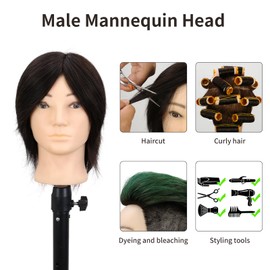 Male Mannequin Head 8 Inch Barber Mannequin Head for Cutting and Styling with Desktop Stand (Natural Black)