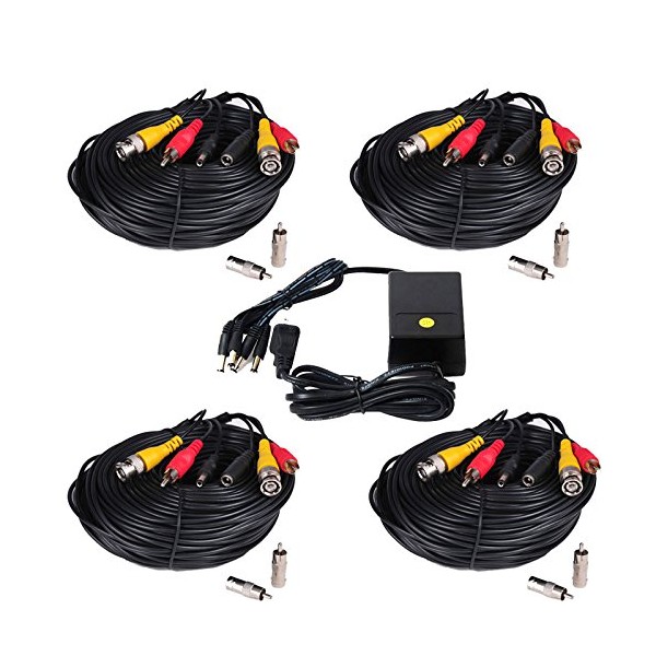 VideoSecu 4 Pack 50ft Security Camera Cables Pre-Made All-in-One BNC