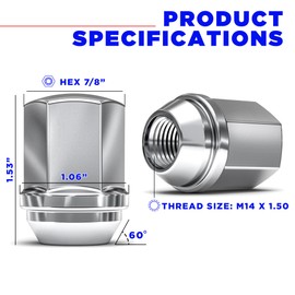 Edinstry 1709D-4 Chrome Duplex Bulge Lug Nuts, M14x1.5 Conical Seat 7/8" Hex 1.46" Tall, 4PC Wheel Nut Set for Dodge RAM, Jeep Wrangler, Chrysler 300, Charger, Challenger, Chevy Camaro