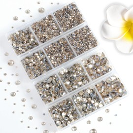 6736pcs Hotfix Rhinestones Flatback,Gold Rhinestones for Crafts Clothes Mixed 5 Sizes, Hotfix Crystals with Tweezers and Wax Pencil Kit, SS6-SS30,Golden Shadow