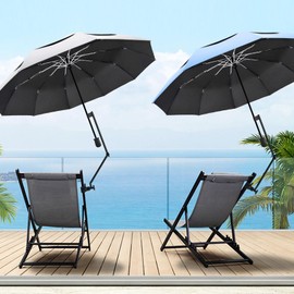 HOBVO UPF 50+ Golf Umbrella with Adjustable Universal Clamp, Portable Umbrellas for Rain, Manual Open & Close, for Beach Chair, Golf Cart, Stroller, Bleacher, Patio (43.3", Titanium Silver)