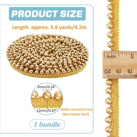 PH PandaHall 4.6 Yards Gold Pearl Lace Trim Faux Pearls Lace Ribbon Fringe Beaded Ribbon Sewing Trim 6mm Wide Applique Edge Trims for Christmas Wedding Costume Decoration, Sewing and DIY Crafts