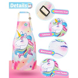 WERNNSAI Kids Aprons - Unicorn Kids Art Aprons for Girls Waterproof Toddler Chef Aprons for Cooking Baking Painting Gardening Adjustable Bib Apron for Kids with Pocket Kitchen Classroom Art Smocks